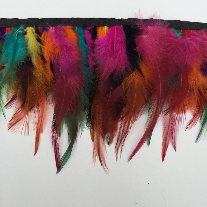 Shekyeon 2yards Rooster Hackle Feather Trim Fringe for DIY Clothing Craft Dress Decoration(Colorful) - Image 3